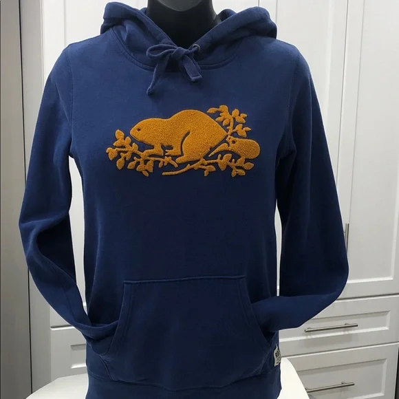 🦫Roots Hoodie with Chenille Patch - Women’s XXS - Blue/Mustard- Yellow - Picture 6 of 15